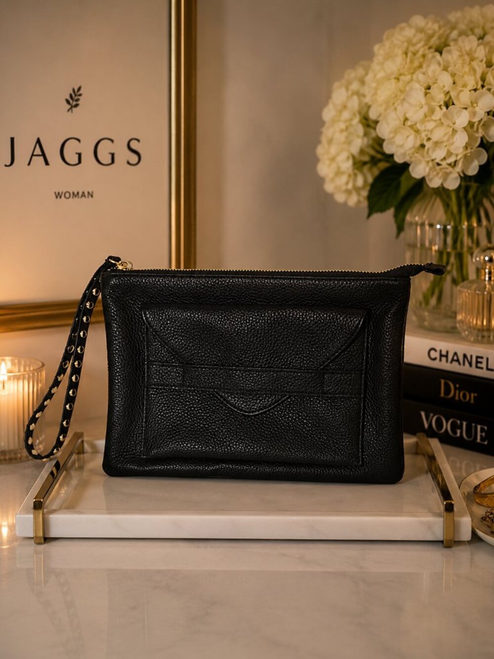 Jaggs Black Joy Wristlet Pebbled Leather NWOT